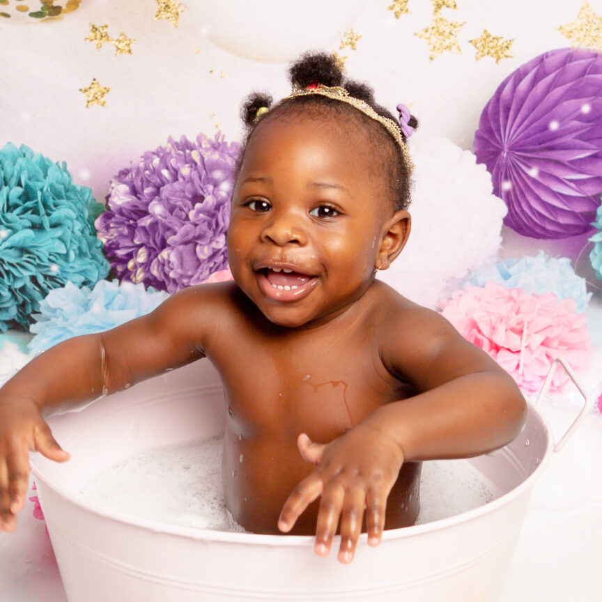 1 year old in splash bath - Cake Smash Photography - Walsall Wolverhampton and West Midlands - Jo Buckley Photography
