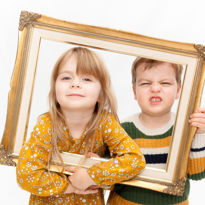 Kids looking through frame in studio - Family Photography - Walsall Wolverhampton and West Midlands - Jo Buckley Photography