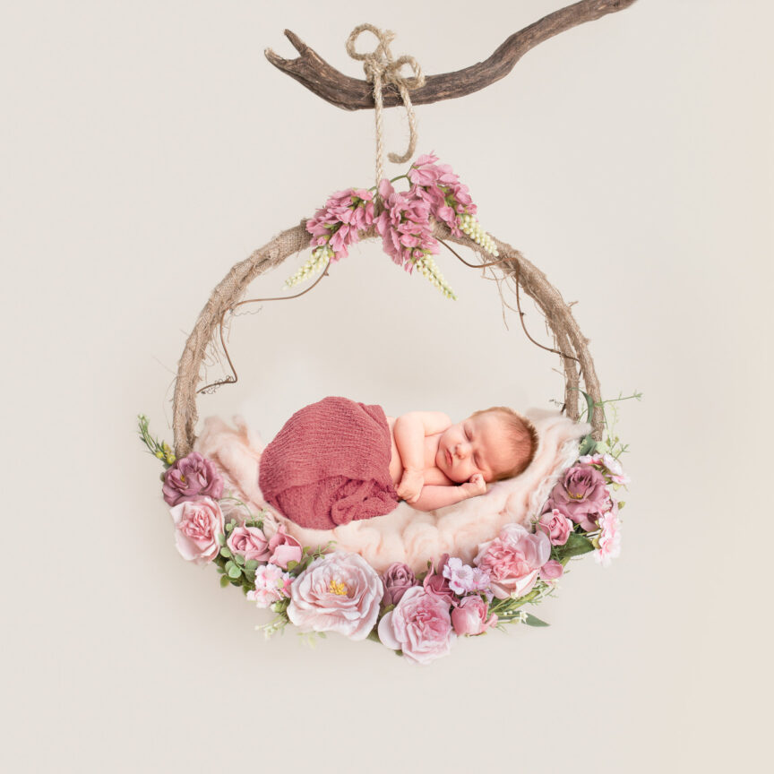 Baby in flower basket - Newborn Photography - Walsall Wolverhampton and West Midlands - Jo Buckley Photography